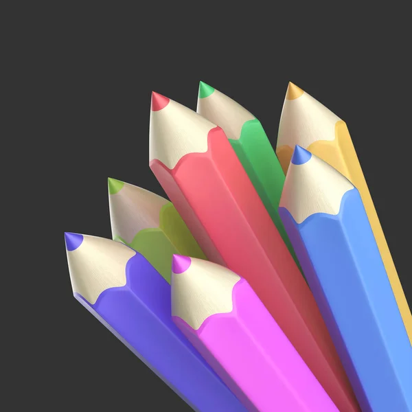 Ομάδα Επτά Χρωματιστά Μολύβια Στυλ Κινουμένων Σχεδίων Γκρι Φόντο — Φωτογραφία Αρχείου