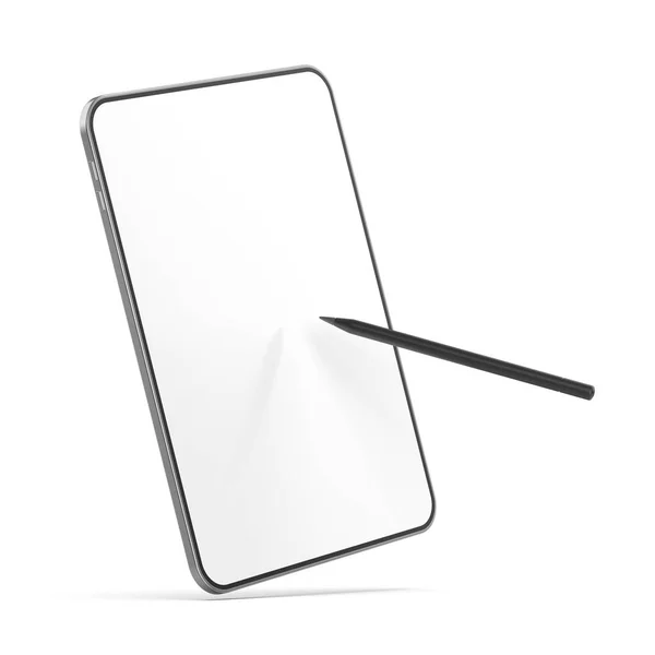 Tablet Mit Leerem Bildschirm Und Digitalem Stift Auf Weißem Hintergrund — Stockfoto