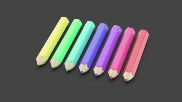 Grupa Siedmiu Kreskówkowy Styl Kolorowe Ołówki Szarym Tle — Wideo stockowe