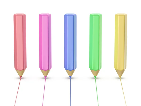 Fila Com Cinco Desenhos Animados Estilo Lápis Coloridos Linhas Desenho — Fotografia de Stock