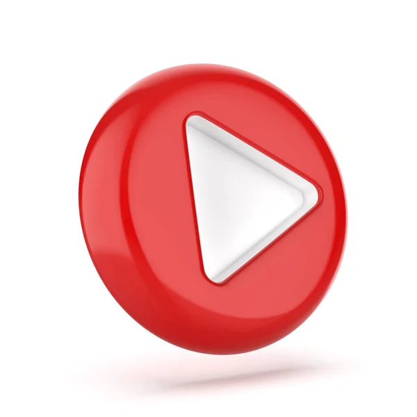 Red Play Button White Background — стоковое фото
