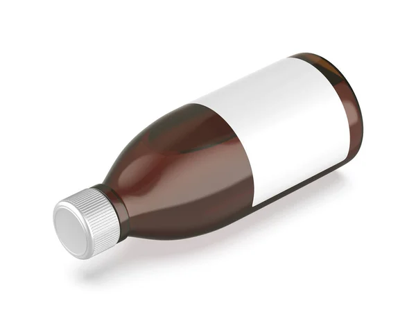 Glazen Medische Fles Met Blanco Etiket Witte Ondergrond — Stockfoto