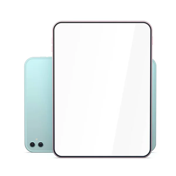 Dois Computadores Tablet Coloridos Diferentes Fundo Branco — Fotografia de Stock