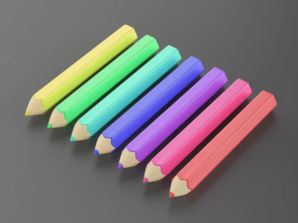 Zestaw Siedmiu Kreskówkowy Styl Kolorowe Ołówki Szarym Tle — Zdjęcie stockowe