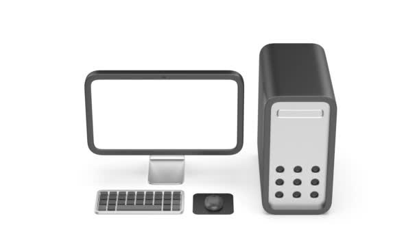 Απλός Επιτραπέζιος Υπολογιστής Ευρεία Οθόνη Και Ασύρματο Πληκτρολόγιο Και Ποντίκι — Αρχείο Βίντεο