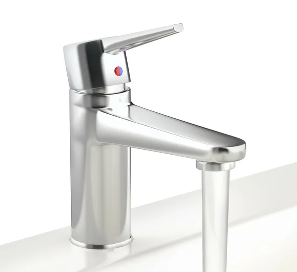 Stream Water Flowing Silver Tap Bathroom — Stock Photo, Image