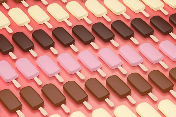 Muchas Filas Con Diferentes Helados Chocolate —  Fotos de Stock