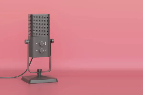 Zwarte Studiomicrofoon Roze Achtergrond — Stockfoto