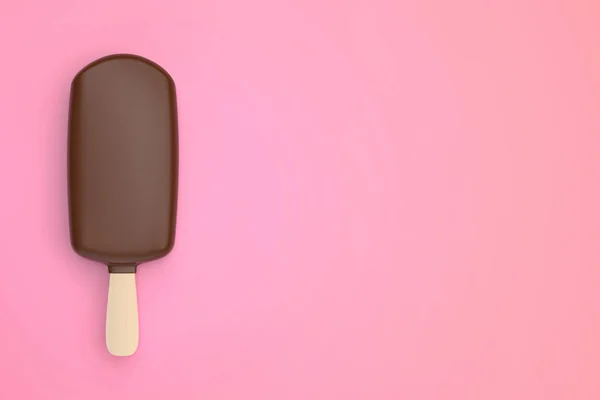 Chocolade Gecoat Ijs Roze Achtergrond Bovenaanzicht — Stockfoto