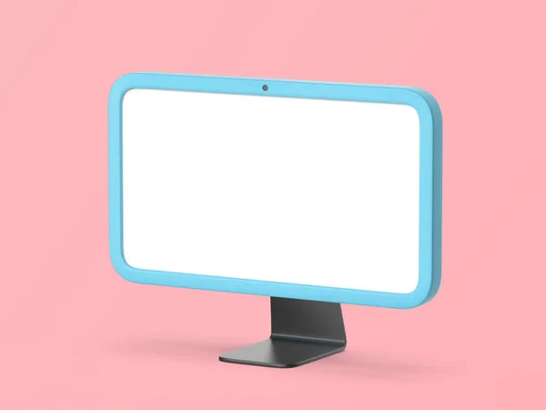 ピンクの背景に白い画面とシンプルなコンピュータモニタ — ストック写真