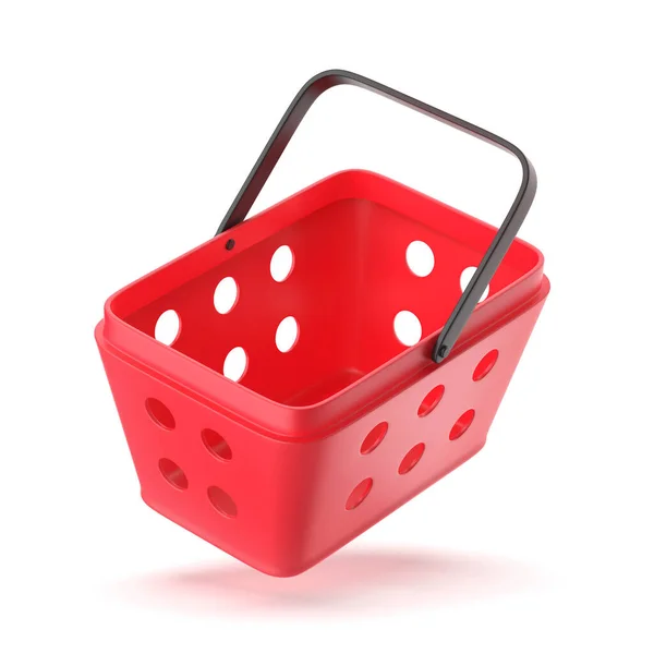 Red Plastic Shopping Basket White Background — Stock Photo, Image