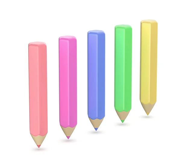 Row Five Colored Pencils White Background — Stock Photo, Image