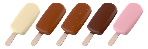 五组不同的巧克力冰淇淋 白色背景隔离 — 图库照片