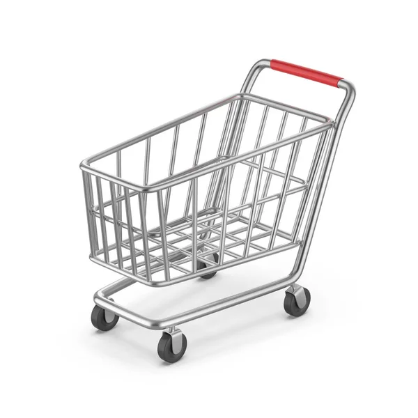 Empty Metal Shopping Cart White Background — Stock Photo, Image