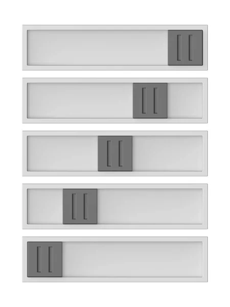 Cinq Boutons Interface Commutateur Bascule Coulissant Plastique Sur Fond Blanc — Photo