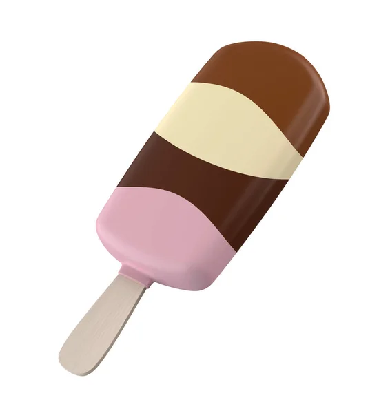 白い背景に隔離された4種類のチョコレートでコーティングされたアイスクリーム — ストック写真