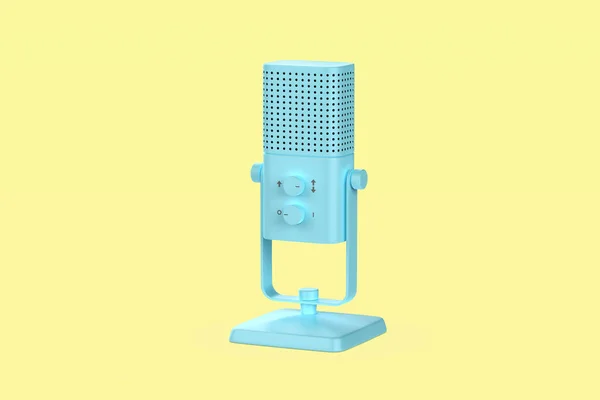 Blauwe Studiomicrofoon Gele Achtergrond — Stockfoto