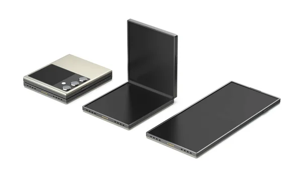 Három Összecsukható Okostelefonok Fehér Alapon — Stock Fotó