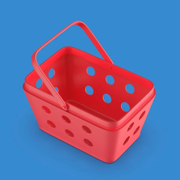 Empty plastic shopping basket on blue background