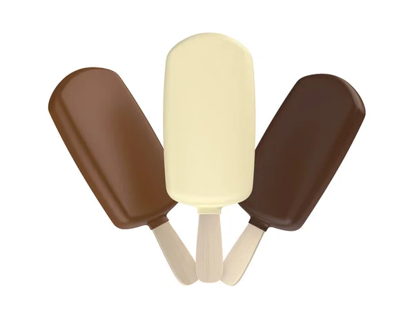 白い背景に白 ミルクとダークチョコレートコーティングされたアイスクリーム — ストック写真
