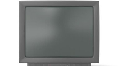 Beyaz arkaplanda boş ekranı olan eski CRT TV