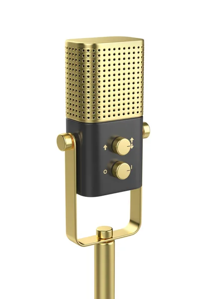 Microphone Audio Doré Isolé Sur Fond Blanc — Photo