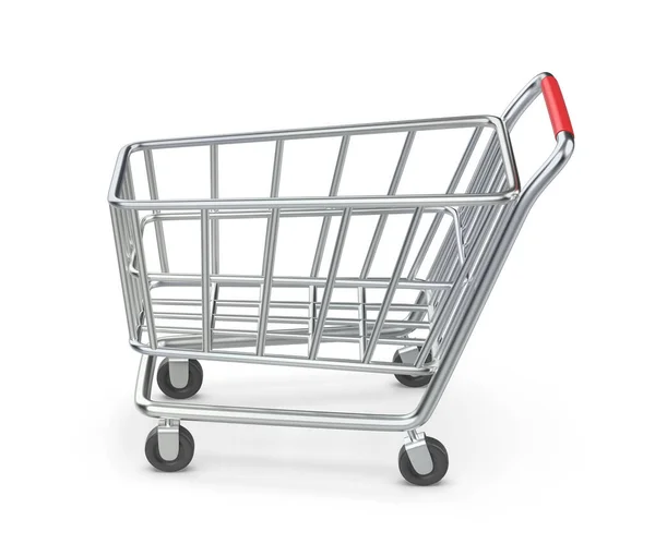 Empty Metal Shopping Cart White Background Side View — Stock Photo, Image