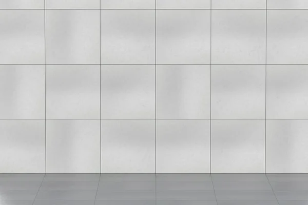 Prázdný Pokoj Šedými Keramickými Dlaždicemi Stěně Podlaze Pohled Zepředu — Stock fotografie