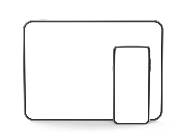 Smartfon Tablet Pustymi Wyświetlaczami Białym Tle Widok Przodu — Zdjęcie stockowe