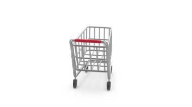 Beyaz arkaplanda boş metal alışveriş arabası