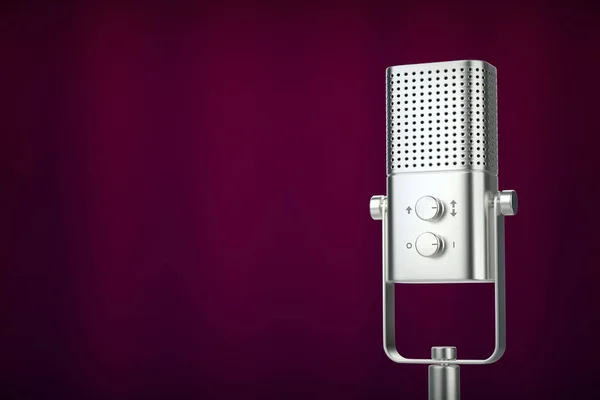 Micrófono Audio Sobre Fondo Cortina Púrpura — Foto de Stock