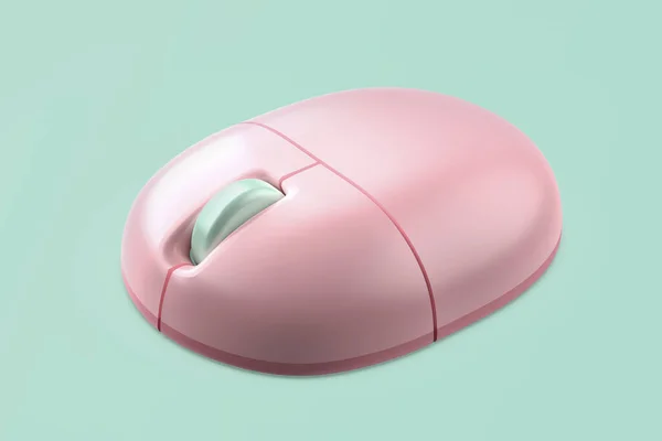Розовая Беспроводная Компьютерная Мышь Зеленом Фоне — стоковое фото