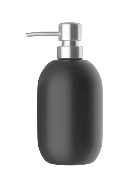白い背景に隔離された黒い液体石鹸ボトル — ストック写真
