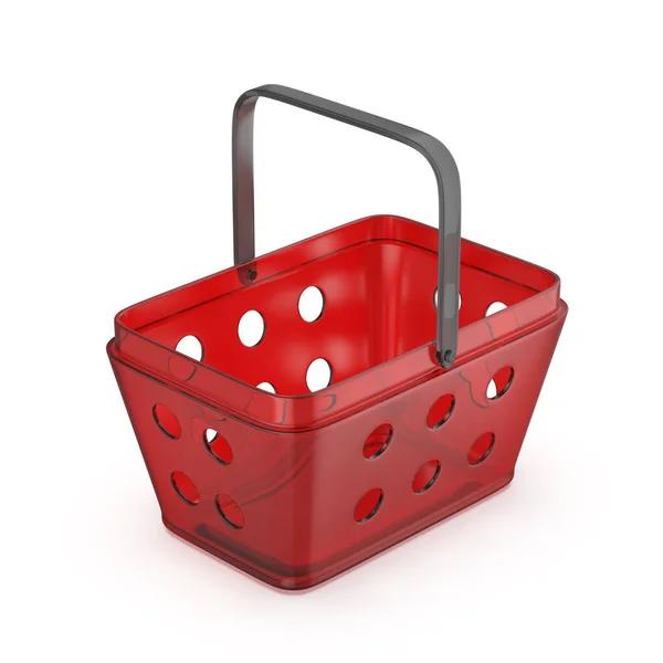 Empty Red Plastic Shopping Basket White Background — Stock Photo, Image