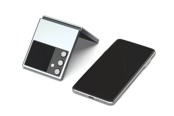 白い背景に異なるフォームファクターを持つ2つの現代的なスマートフォン — ストック写真