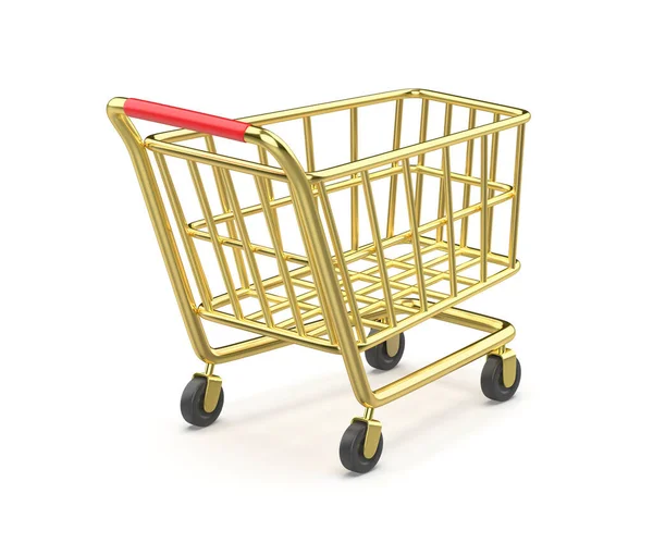 Empty Golden Shopping Cart White Background — Stock Photo, Image
