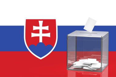 Slovakya bayrağı taşıyan oy sandığı, Slovakya Cumhuriyeti 'nde seçim konsepti