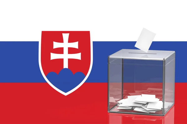 带有斯洛伐克国旗的投票箱 斯洛伐克共和国选举的概念形象 — 图库照片