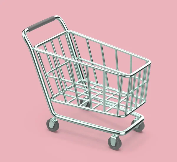 Üres Bevásárlókosár Rózsaszín Háttérrel — Stock Fotó