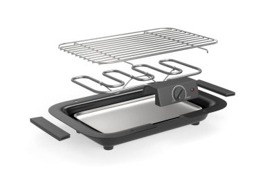 Beyaz arkaplanda parçalanmış elektrikli ızgara