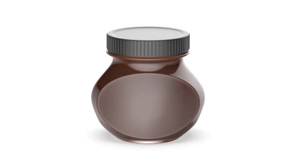 Tarro Vidrio Con Crema Chocolate Sobre Fondo Blanco — Vídeo de stock