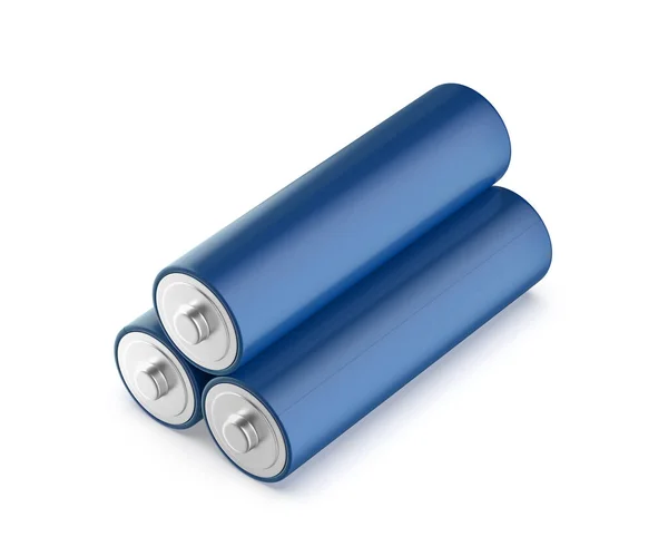 Three Blue Size Batteries White Background — Stock Photo, Image