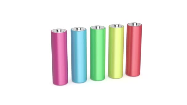 Wiersz Pięciu Różnych Kolorowych Baterii Rozmiar — Wideo stockowe