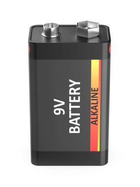Beyaz arkaplanda 9V pil