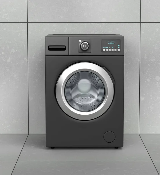空洗衣房的黑色洗衣机 — 图库照片