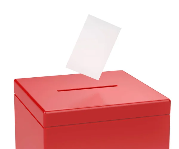 Caja Votación Roja Con Papel Votación Sobre Fondo Blanco — Foto de Stock