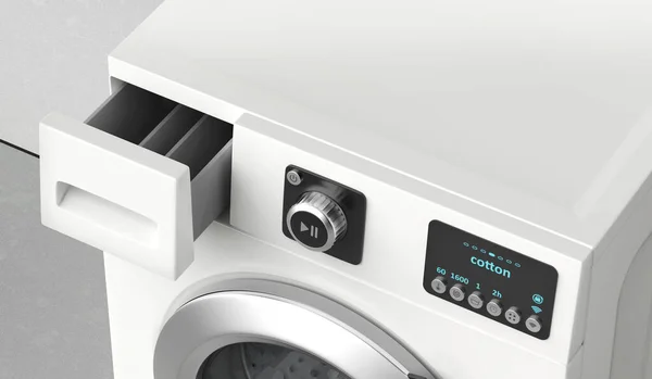 现代洗衣机 装有打开的洗涤剂抽屉 — 图库照片