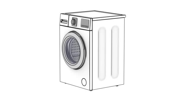 Sketch Front Load Washing Machine White Background — Stock Video