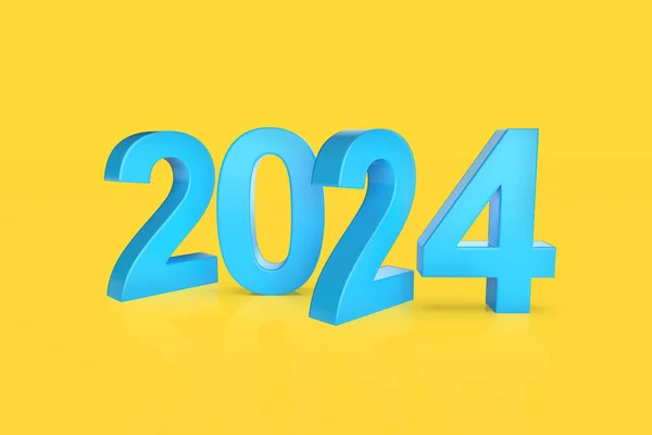 Szczęśliwego Nowego Roku 2024 Obraz Koncepcyjny Niebieskimi Numerami Błyszczącym Żółtym — Zdjęcie stockowe