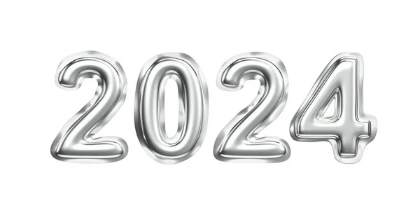 Gelukkig Nieuwjaar 2024 Concept Beeld Met Zilveren Ballonnen Vooraanzicht — Stockfoto